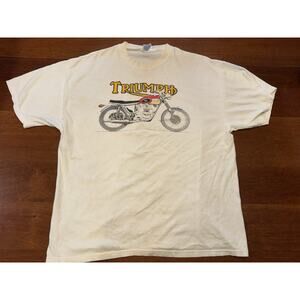XL Vintage Haynes Beefy T Triumph Motorcycle T Shirt White Stains Yellowed Faded